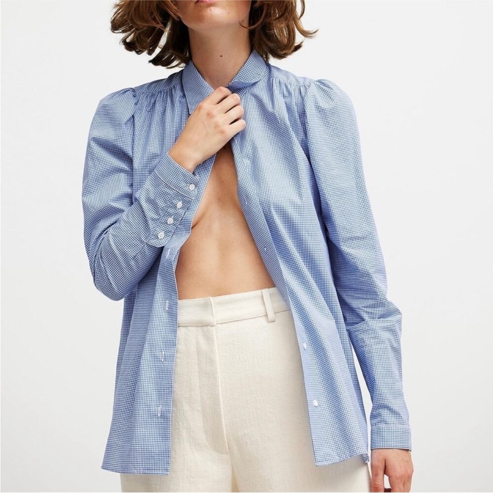 NWT BRITT SISSECK Anna Bright Blue Check (Gingham) Button Down Shirt - 38/6/M
